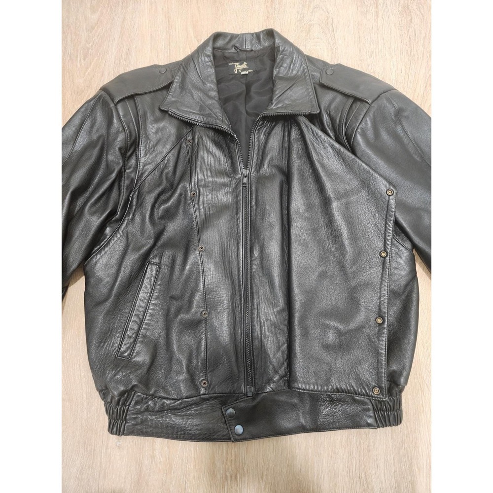 Vintage Gingette Black Soft Leather Jacket Size 50 Made In Israel - Picture 11 of 13